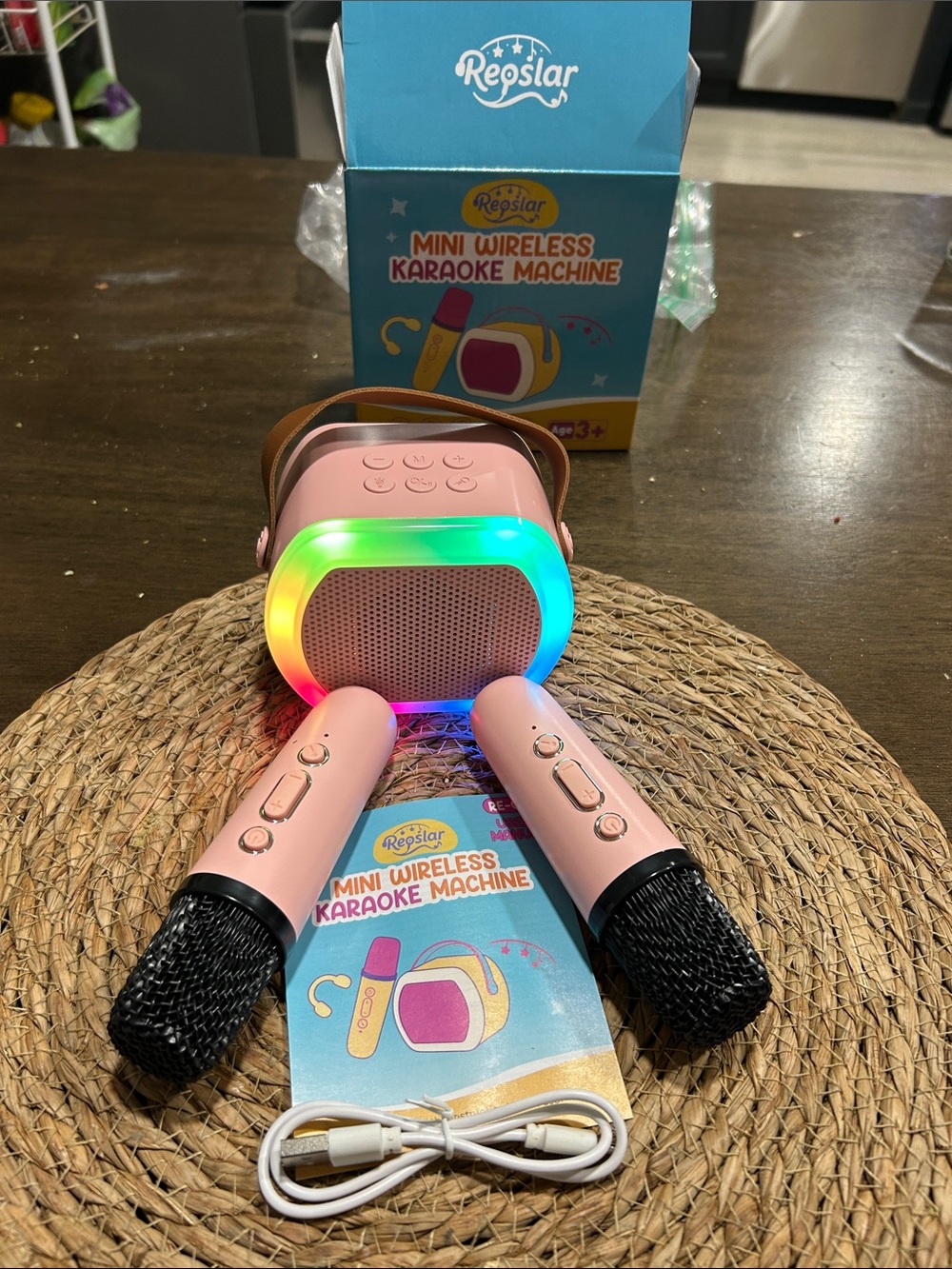Pink Mini Wireless Karaoke Speaker with Dual Microphones